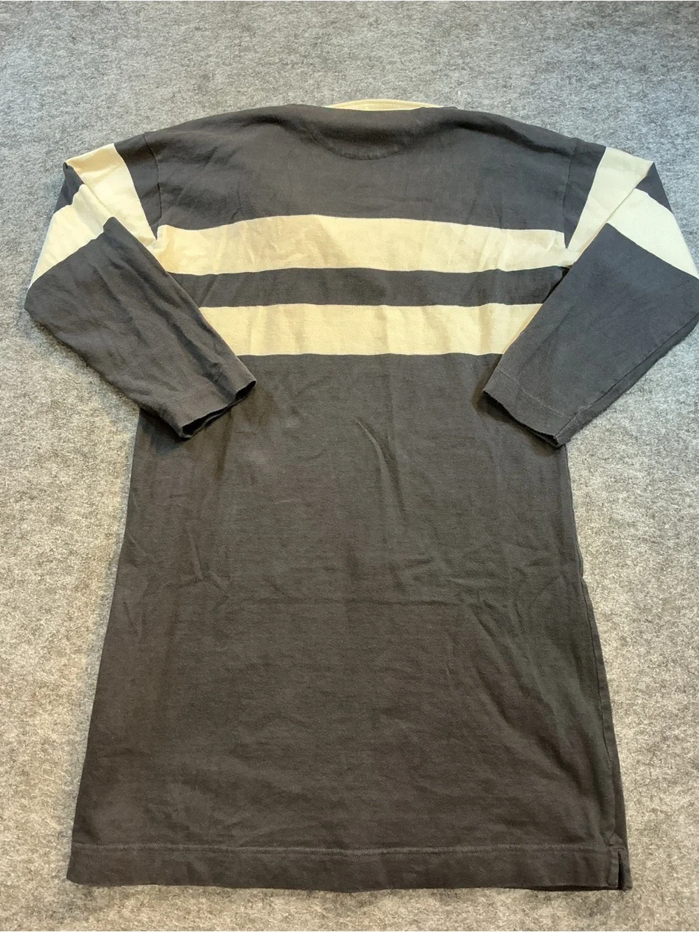 FAHERTY | Casual Elevated Black and Cream Stripe Cotton Rugby Polo Dress Size M